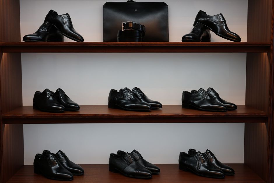 Luxury shoe display shelves in a custom wardrobe